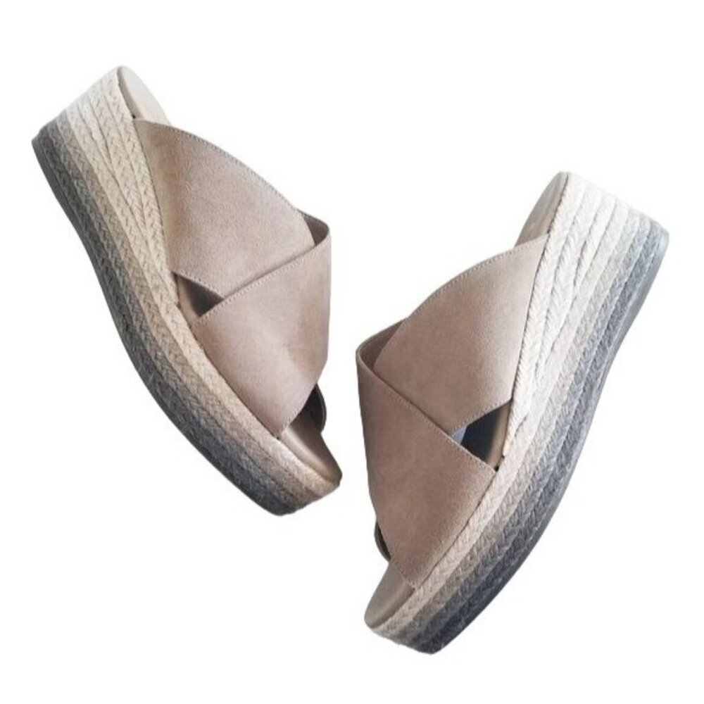 Anthropologie Paseart Tan Suede Boho Cross Strap Ombre Wedge Espadrille Slide 40